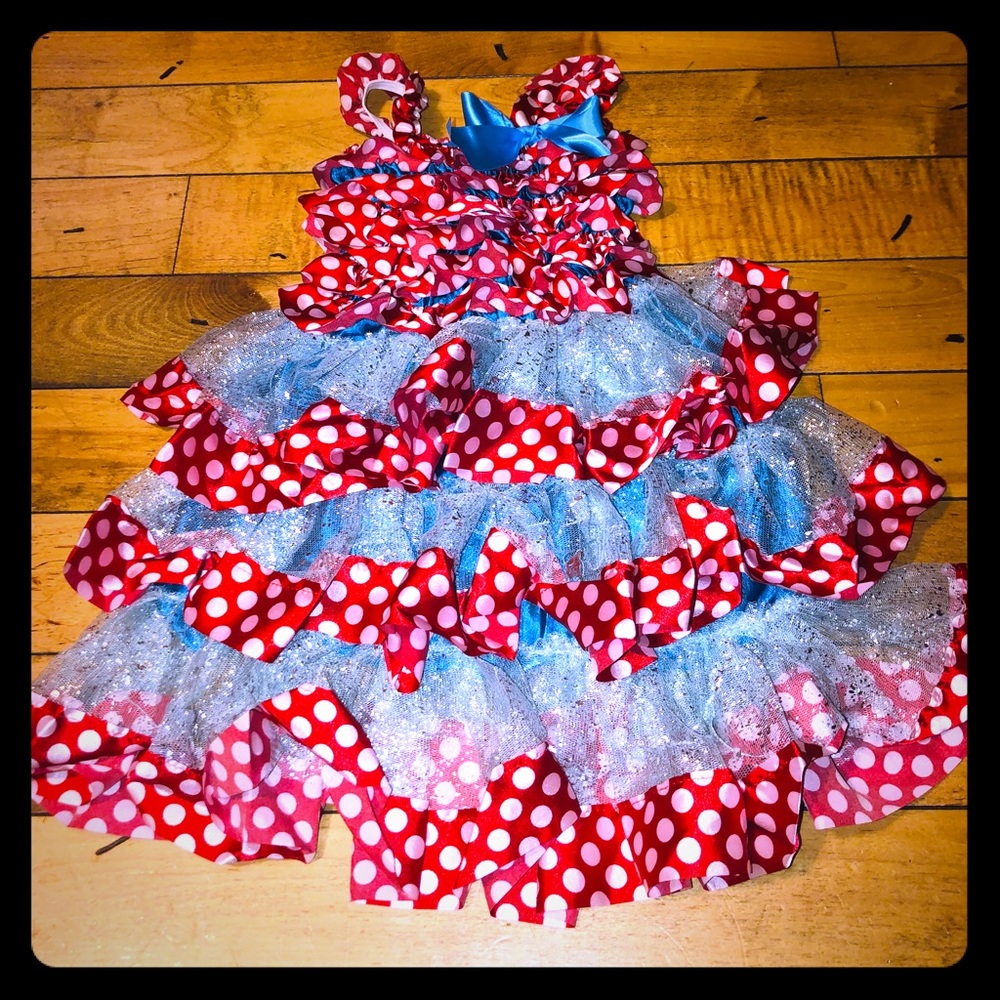 Toddler Girl Red and Blue Polka Dot Ruffle Dress!